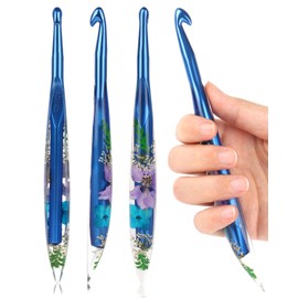 Coopay Crochet Hooks, 9mm Aluminum Crochet Hook Ergonomic, See-Through Plastic Handle with Flowers Inside, Pretty & Pleasant, Ideal for Crocheting Blankets, Dolls, Shawls, Hats, Scarves (M-9.0mm)