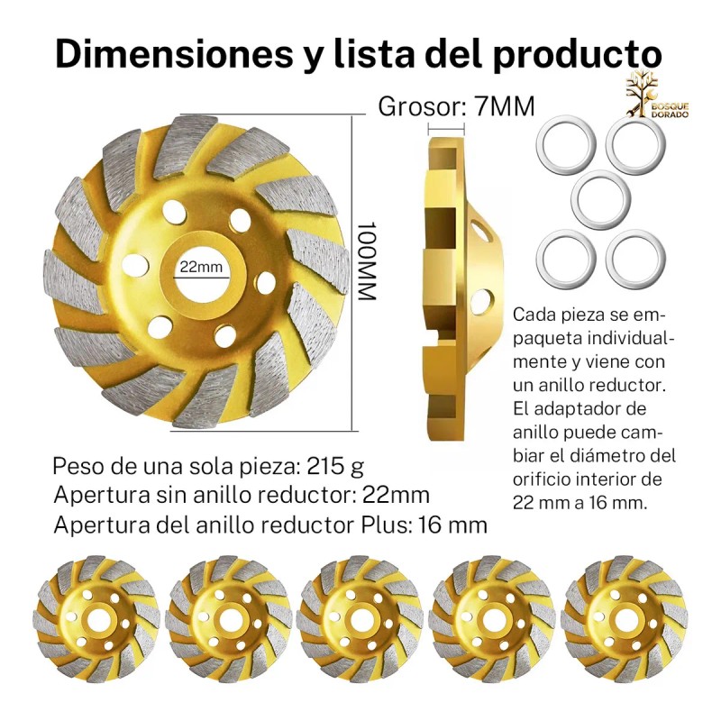 Pack Discos Diamante Copa Amoladora 100 125 150 Granito Mármol