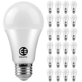 EdisonPar A19 24-Pack LED Light Bulbs, E26 Base 75W Equivalent 1000lumens 4000K Neutral Daylight Light, Cool White (CWF), Non-Dimmable 9W 25000hrs (Count of 24)