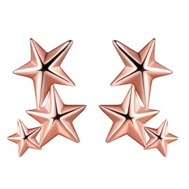 Yumilok Jewelry Three Stars 925 Sterling Silver Rose Gold Plated Ear Climber Studs Hypoallergenic Earrings for Women/Ladies/Girls