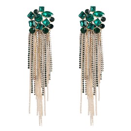 Rumtock Women Vintage Emerald Green Rhinestones Beads Chandelier Gold Earrings Bling Long Tassel Jewelry for Prom Wedding Special Occasion