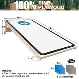 KECUOOL Cornhole Board Set - No Bounce! Regulation Size 4x2 ft Pine Plywood, Includes 8 Colorful Bean Bags & 2 Game Boards for Ultimate Outdoor Fun