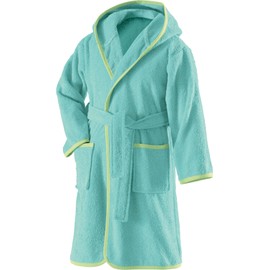 Erwin Müller Children's Bathrobe with Hood Plain Terry Cloth Mint Size 158/164 - Soft, Fluffy, Absorbent, with Tie Belt and Pockets, 100% Cotton