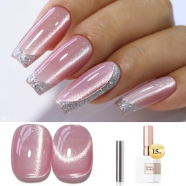 Double Rhythm Double Rhythm 0.5 OZ Cat Eye Gel Polish with Magnet 15ML Holographic Glitter Shimmer Translucent Jelly Color Magnetic Polish Salon DIY at Home (MC1058)