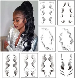 HANAKIN Bangs Tattoo Sticker Baby Hair Edges Side Bangs,8 Styles Popular Waterproof Fake Hair Fringe Edge Tattoo Stickers, Novelty Wig Natural Fashion Look Beauty DIY Hair Curler For Women Girls