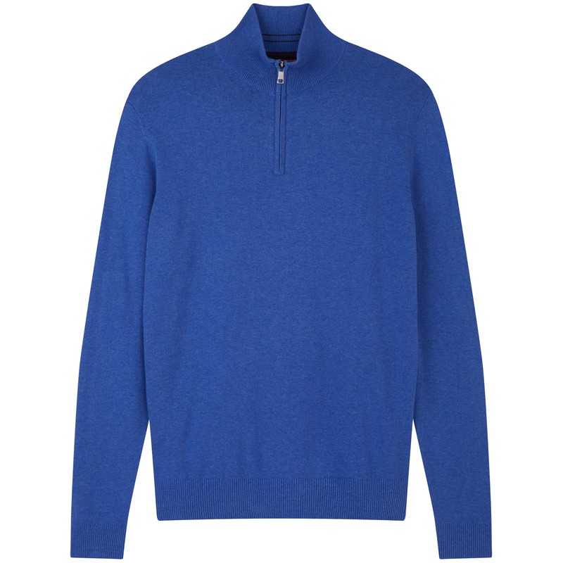 Charles Wilson Men's Essential Cotton Zip Neck Jumper (S, Blue