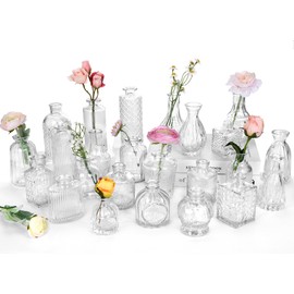 CUCUMl 24 Pack Glass Bud Vases in Bulk for Centerpieces, Clear Vintage Decorative Small Vases for Flowers, Wedding Rustic Home Table Decor
