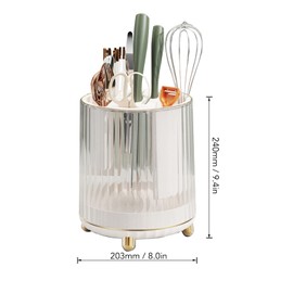 CHEOTIME Kitchen Utensils Set, Rotating Knife Block Holder with Scissors Slot, Multifunctional Countertop Utensil Organizer (White)