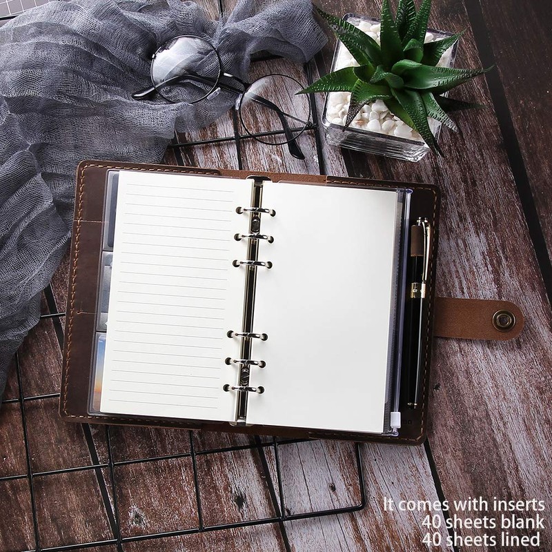 Leather Writing Journal Notebook Refillable, A6 Personal Size Traveler's Notebook