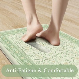 Sungea Butterfly Anti Fatigue Kitchen Mats for Floor 2 Piece, Cushioned Kitchen Floor Mat Non Slip, Vintage Comfort Waterproof Green Standing Desk Rug for Sink Laundry