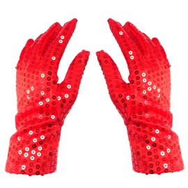 Honbay Red Sparkling Sequin Gloves Costume Gloves Dance Performance Gloves