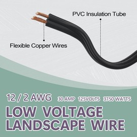 GREATIDE 12/2 Low Voltage Landscape Lighting Wire, Outdoor Direct Burial Cable, 12 Gauge 2 Conductor, 100 Feet