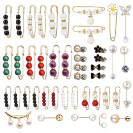 44 Pcs Pearl Brooch Pins, Faux Pearl Brooch Pins Sweater Shawl Pins for Women, Multicolor Glossy Faux Pearl Brooch Pins Safety Tightener Neckline Safety Pins for Clothing Decoration