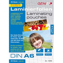 Genie 10783 (Transparent 80 Micron Laminating Pouches, Documents up to DIN A6, Suitable for All Heat Nier Devices) Pack of 25