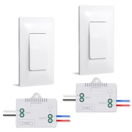 Bkiyougo 2 Pack Wireless Light Switch and Receiver Kit No Wiring No WiFi 100ft RF Range Remote Light Switch for Lights LED Lamps Ceiling Lighting Fixture Fans