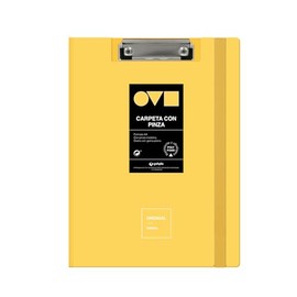 Grafoplas Clipboard with Clip - A4+, Lid and Rubber Closure, Yellow, Unequal Minimal, Curved Spine with 360 Degree Opening, Durable and Ultralight Metal Clip, Polyfoam, Recyclable, Ideal for Office