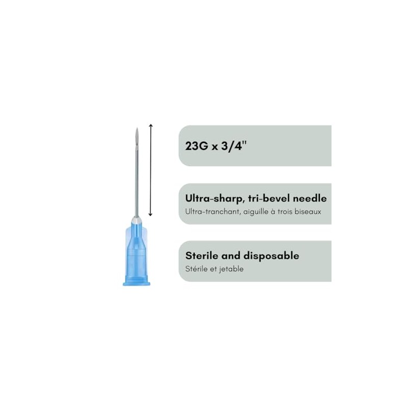 Aguja Luer Lock desechable 32Ga 4 mm, paquete de 100