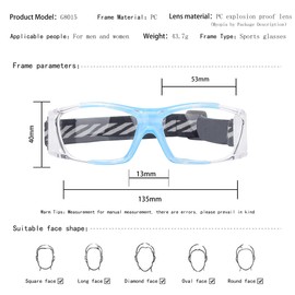 SooGree Racquetball Goggles - Sports Glasses Basketball Football Protective Eyewear Anti Fog Shock Absorption with Adjustable Strap (G8015 Transparent frame blue pads)