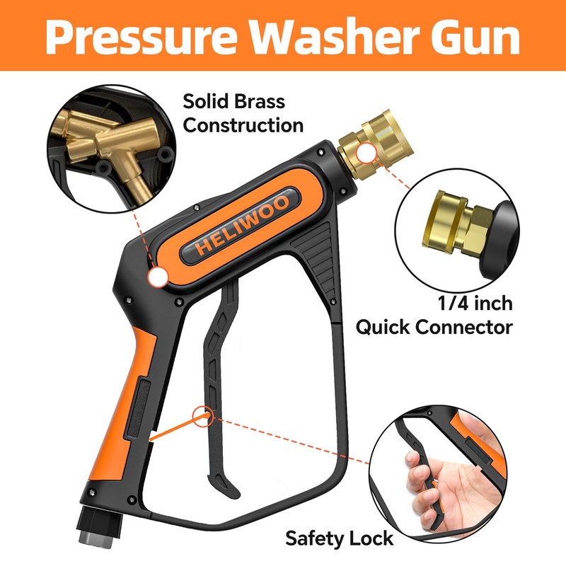 Heliwoo Short Pressure Washer Gun with Foam Cannon 5000 PSI,