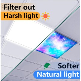Fluorescent Light Covers, 2 Pack 4 x 2 Feet Magnetic Light Covers for Ceiling Lights classroom decor, Drop Ceiling Light Cover with 10 Magnets Ceiling Light Covers for Office(Galaxy)