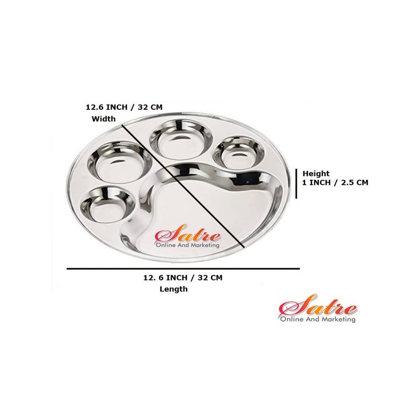 Round 5 Compartment Stainless Steel Lunch Plate Big