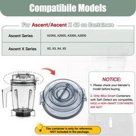 WSEYU Replacement Lid Compatible with Ascent 48 oz Container A3500 A2500 X2 X4, Top Cover Replacement for Ascent X Blender Pitcher 48oz with Self-Detect, A3300 A2300 X3 X5, BPA Free