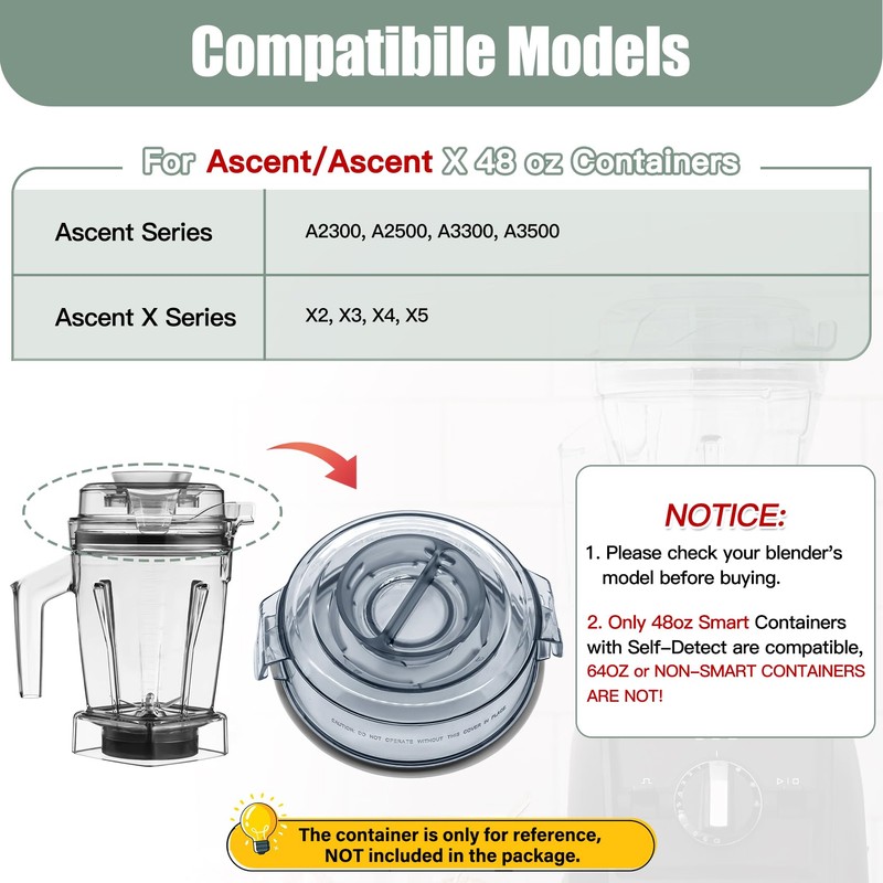 WSEYU Replacement Lid Compatible with Ascent 48 oz Container A3500