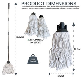 EDS Cotton Mop for Floor Cleaning with 2 Reusable Mop Heads & 120cm Long Stainless Steel Handle Looped String Mop for Cleaning Hardwood Tile Marble Vinyl Laminate Home Lobby Kitchen Office (PACK OF 1)
