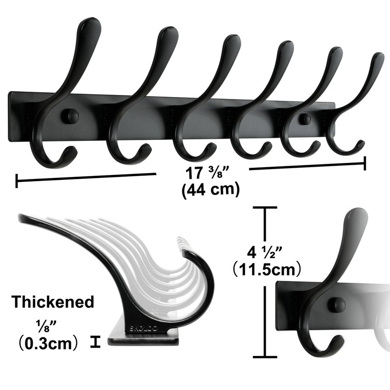 SKOLOO Coat Rack Wall Mounted - 6 Hooks, Pack of