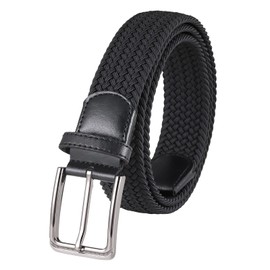 Lovionus89 Fabric Belt Stretch Belt, 3.4 cm Adjustable Braided Web Golf Men's Belt for Casual Jeans Sports, black