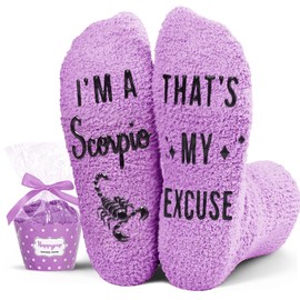 HAPPYPOP Scorpio Gifts for Women - Constellation Horoscope Gifts, Funny Star Galaxy Scorpio Zodiac Socks Purple