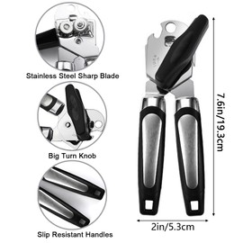Tin Openers Manual Can Opener 3-in-1 Stainless Steel Tin Openers with Non-Slip Handle Multifunctional Bottle Opener Kitchen Tool