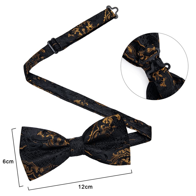 DiBanGu Mens Black and Gold Pretied Bow Ties Floral Bowtie