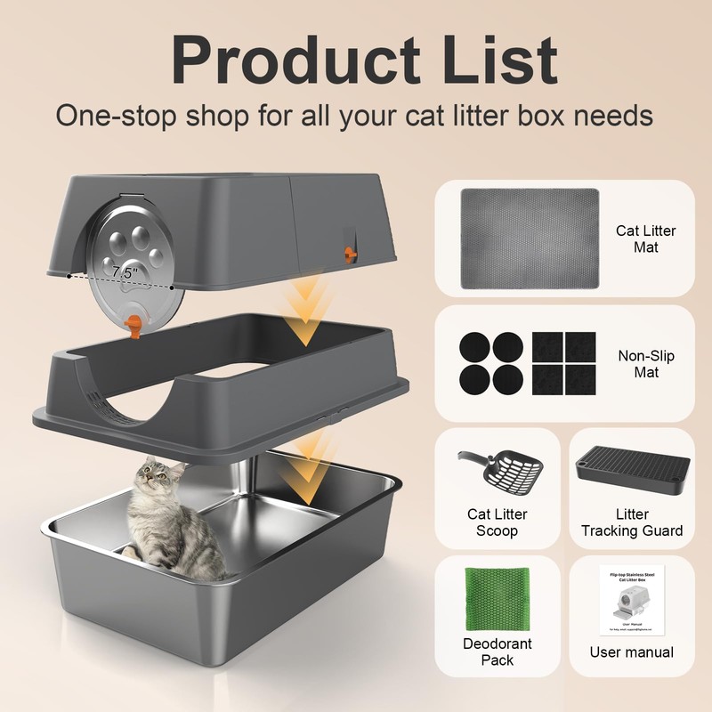 Stainless Steel Litter Box with Lid XL Extra Large Litter