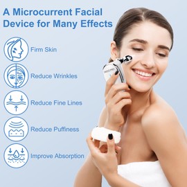 Microcurrent Face Massager, 5 in 1 Electric Facial Roller Skin Wrinkle Reduction for Neck Body Sculpting Lifting Tightening Spa Gua Sha Tool Double Chin Beauty Glow Device(White)