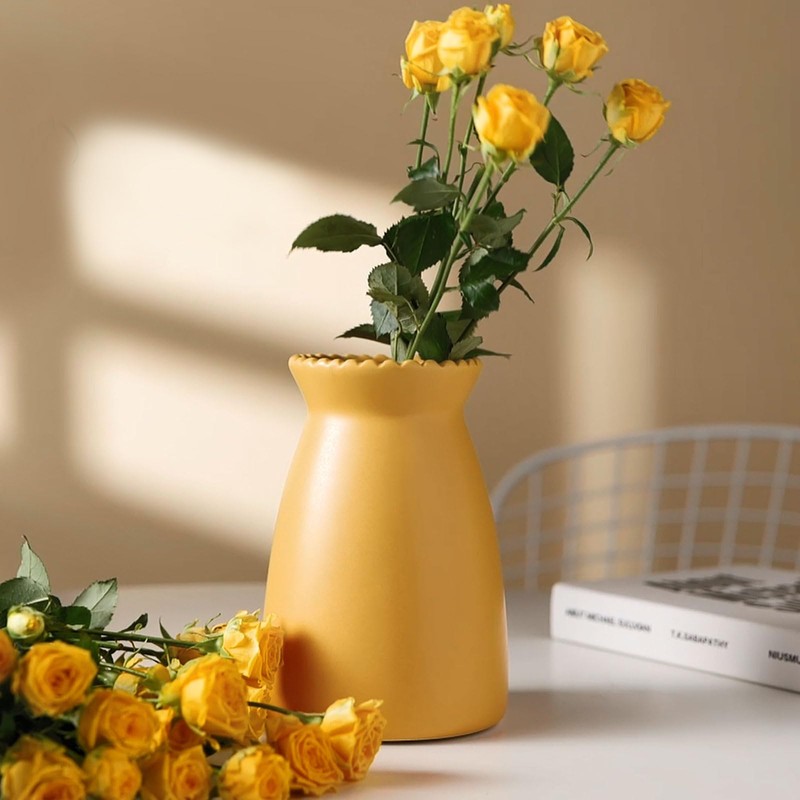 hjn Yellow Ceramic Vase – Minimalist Home Decor Vase for