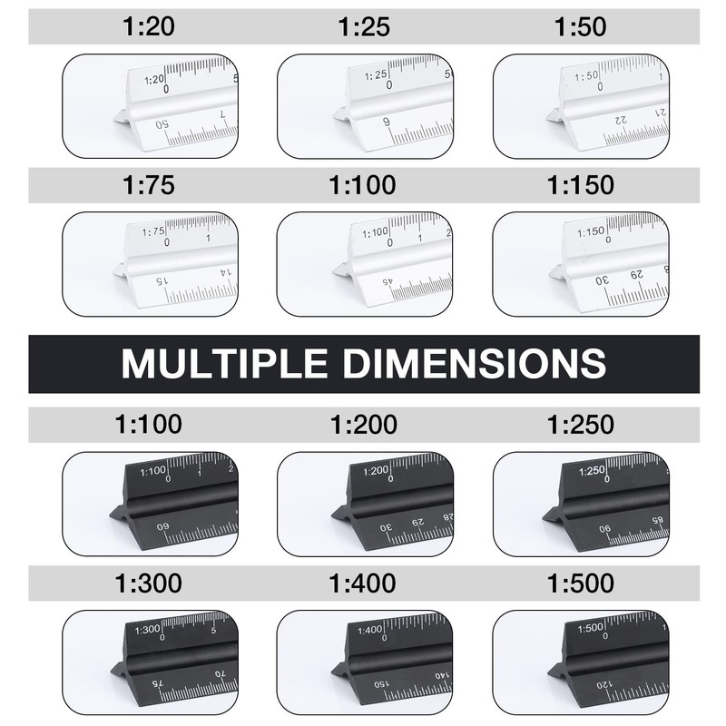 Set of 2 Scale Ruler: 30 cm Length Triangular Scale