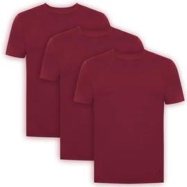 BAMBOOVEN Crewneck T-Shirts - Mens Undershirts Rayon Made from Bamboo - Modern Fit, Breathable, Moisture Wicking Undershirts for Men - 3 Pack (Burgundy)