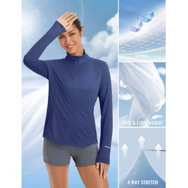 baleaf Women's UPF 50+ Lightweight Athletic Jacket Sun Protection Full Zip Long Sleeve Shirts Hiking Outdoor Navy Blue S