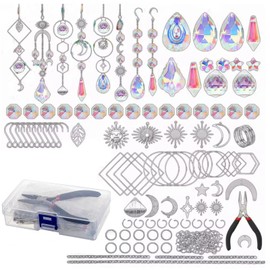 200 Pcs Crystal Suncatcher Hanging Sun Catcher Kits for Adults Colorful Crystals Suncatchers Prisms with Chain Pendant Ornament Suncatchers DIY Crafts for Window Home Office Garden Decoration(Silver)
