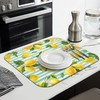 Lemon Dish Drying Mat for Kitchen Counter,Striped Background Yellow Lemon