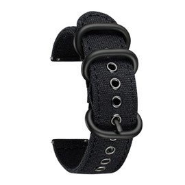 BINLUNCanvasWatchBandsReplacementCottonFabricWatchStrapsSoftQuickReleaseClothWatchbandsInBlackKhakiArmyGreenBlueWithBlack/SilverBuckleForMenWomen18/20/22/24MmBlack/BlackB