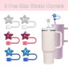 6 Pcs Star Straw Cover Caps White Blue Red Star