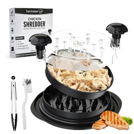Large Chicken Shredder with Transparent Lid, Brush & Tongs - 10" Handheld Meat Shredder Tool Twist for Chicken, Turkey, Beef, Pork and More - Dishwasher Safe