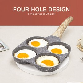 Bobikuke Pancake Pan Induction 4 Holes Fried Egg Pan Non-Stick Eye Pan Aluminium Induction Compatible for Breakfast - Black