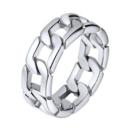 U7 Men's Ring in Curb Design Man Curb Chain Solid Chain Ring for Men Stainless Steel Silver Statement Ring Biker Hip Hop Roker Rings Fashion Jewellery Accessory for Valentine's Day (Ring Size 69.7)