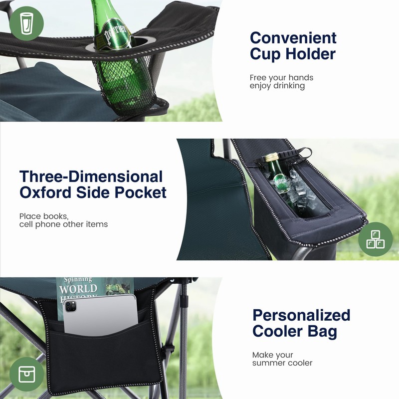 HIGH POINT SPORTS Camping Folding Chair, Heavy Duty Oversized Portable