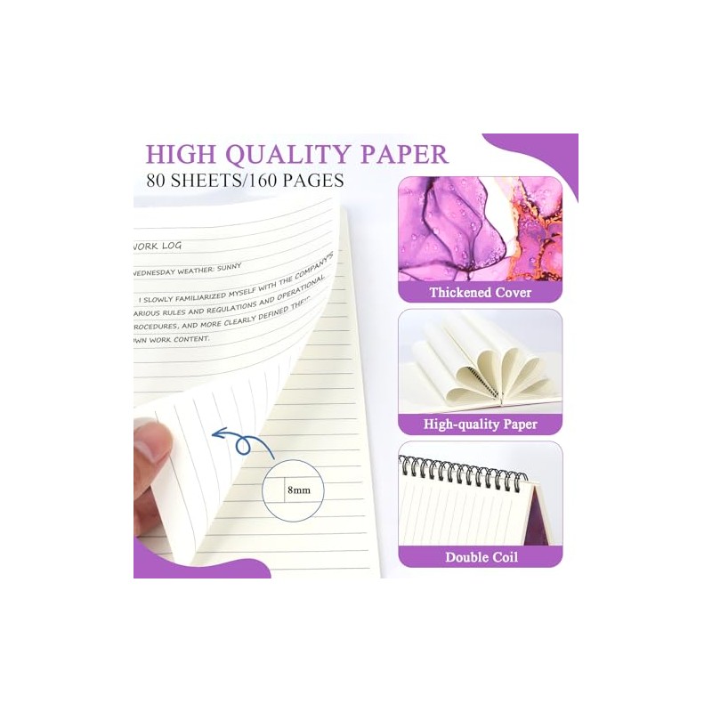 3pcs Mármol Cuaderno Espiral Gsm Notas Pasta 160 Páginas Rayadas