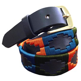 Carlos Diaz Skinny Mens Womens Unisex Brown Leather Embroidered Polo Belt (90 cm / 32 Inches)