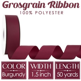 MEEDEE Burgundy Grosgrain Ribbon 1-1/2 Inch Grosgrain Hair Ribbon 50 Yards Per Roll Thick Burgundy Ribbon for Hair Bow Supplies Boutique Grosgrain Ribbons for Crafts, Sewing, Scrapbooking